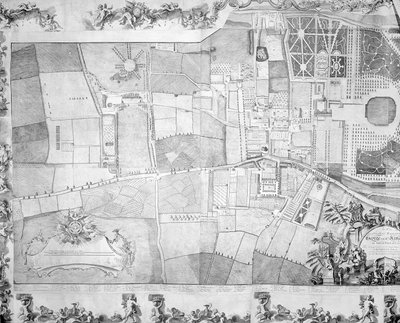 (détail) du plan du palais de Kensington par Joshua Rhodes, 1764 - George Bickham